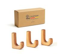 Craman set da 3 ganci porta-asciugamani autoadesivi in rovere - per piastrelle in ceramica, appendini cucina/bagno, stile moderno, idea regalo, Made in Germany