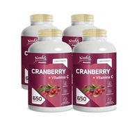 Cranberry + Vitamina C Noebis Pharma - Mirtillo Rosso 650 Compresse - Vie Urinarie, Drenaggio Liquidi e Azione Antiossidante (Confezione da 4)