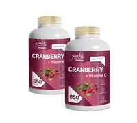 Cranberry + Vitamina C Noebis Pharma - Mirtillo Rosso 650 Compresse - Vie Urinarie, Drenaggio Liquidi e Azione Antiossidante (Confezione da 2)