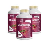Cranberry + Vitamina C Noebis Pharma - Mirtillo Rosso 650 Compresse - Vie Urinarie, Drenaggio Liquidi e Azione Antiossidante (Confezione da 3)