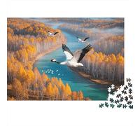 Cranes Flying Puzzles 1000 Pezzi Riciclato Paper Autumn River Valley Adult Jigsaws Developing Boy & Girl‘s Intelligence Educativo Game for Family 70x50cm/1000pcs