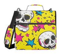 Cranio Anime Cartoon Style Halloween 3,8 pollici 3 anelli robusto raccoglitore con cerniera con tracolla e manico, facile da trasportare forniture scolastiche organizer per ufficio scuola