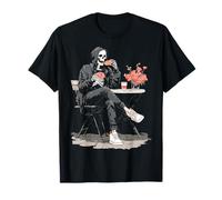 Cranio che mangia ciambella con caffè grafico carino arte teschio Maglietta
