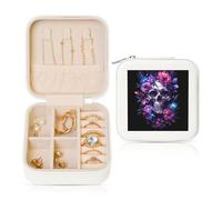 Cranio con fiori luminosi da viaggio organizer per gioielli, in pelle PU, per anelli, orecchini, ciondoli, collane per ragazze e donne