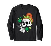 Cranio disordinato Chignon Segno della Pace St Patricks Day Clover Maglia a Manica