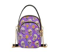 Cranio e Giallo Rose Olio Pittura a tracolla in pelle alla moda borse per le donne con multi tasche borsa a mano per viaggiare