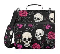 Cranio e Rosa Nero Valentine 3 Anelli Organizzatore Raccoglitore con Tracolla Include Tasca con Zip Forniture scolastiche Organizer Adatto per Scuole Medie