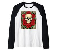 Cranio e Rose gotici artistici in Stile Art Nouveau Maglia con Maniche Raglan