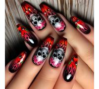 Cranio Fiore Modello Unghie Artificiali Facile Applicazione Comodo Indossare Unghie finte per Halloween Occasione a tema Halloween Rosso Horror Cranio Fi