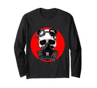 Cranio in Maschera Antigas e Occhiali Steampunk Horror Halloween Maglia a Manica