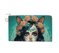 Cranio Ragazza che tiene un gatto nero portamonete borsa di tela alla moda borsa portadocumenti borsa per cosmetici per uomo donna, stile, taglia unica, portamonete, Stile, En storlek, Portamonete