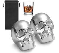 Cranio Testa Cubetti di Ghiaccio in Acciaio Inox, Set da 2 pezzi con Sacchetto Regalo, Pietre Refrigeranti a Testa di Teschio, Pietre per Whisky Riutilizzabili, Accessori da Bar, Per Whisky, Gin, Rum
