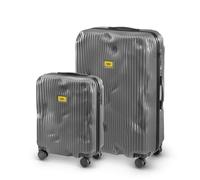 CRASH BAGGAGE Stripe Set | 2 Trolley rigidi da Viaggio (S + L) Bagaglio a mano e Valigia di Design Italiano con Chiusura TSA Certificata e 4 Ruote girevoli 100% in Policarbonato Smoke Grey