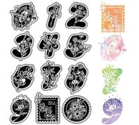 CRASPIRE 0-9 Numeri Timbri in Gomma Trasparenti Timbro Postale Fiori Vintage Riutilizzabili Trasparenti Sigilli in Silicone per Timbri per Diario Creazione di Carte Scrapbooking Album Fotografico