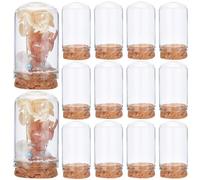 CRASPIRE 10 pz Cupola in Vetro Cloche con Base in Sughero Campana da 1.2 x 2 Pollici Mini Espositore Copertura Fiala Fai da Te Terrario Cabochon Bottiglie Contenitore Decorazione in Legno per