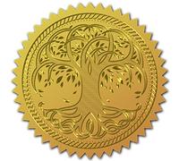 CRASPIRE 100 pz Adesivi in Lamina d'oro Sigilli Certificato in Rilievo Adesivi Autoadesivi Decorazione Medaglia Adesivi Certificazione Laurea Sigilli Notaio Aziendale Busta (Albero della Vita)