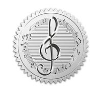 CRASPIRE 100 pz Autoadesiva Lamina d'Argento Goffrata Adesivi Medaglie Adesivo Decorativo, Nota Musicale Modello Adesivi Certificazione Laurea Notaio Aziendale Sigilli Busta (Nota Musicale)