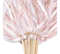 CRASPIRE 100 pz. Bastoncini di Nastro Bianco Bacchette di Fata in Nastro Sfusi con Campana per Matrimonio Poliestere Seta Morbida Vintage Bastoncini di Legno Stelle Filanti per Feste di Compleanno