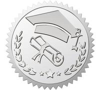 CRASPIRE 100 Pz Cappello di Laurea Sigilli in Rilievo Adesivi 2" Adesivi Impermeabili in Lamina d'Argento Sigilli Autoadesivi Etichette Decorative per Buste Conseguimento Premi Invito Diplomi