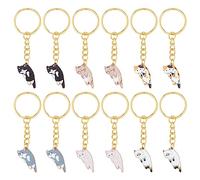 CRASPIRE 12 Pz Dolce Gatto Portachiavi Kawaii Kitty Portachiavi Smaltato Animale 6 Stile Divertente Portachiavi in Lega Ciondolo Appeso Portachiavi Bulk per Borsa Borsa Auto Zaino Decorazioni