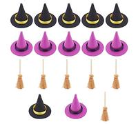 CRASPIRE 12 pz Mini Cappelli da Strega Halloween 2 Colori Poliestere Mini Top Ornamento Cappello da Strega Accessori con 6 Pezzi Mini Scopa in Legno Streghe per Bomboniere Accessori per Capelli Fai