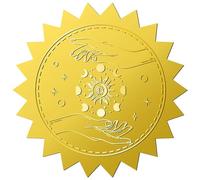 CRASPIRE 144 pz Adesivi in Rilievo con Stella Sole Luna Stella Oro 2" Buste Autoadesive Tarocchi Sigilli Etichette Rotonde per Inviti di Nozze Laurea Certificati Aziendali Diplomi Confezioni Regalo