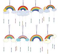 CRASPIRE 16 Confezione di Kit Fai da Te per Campanelli Eolici Crea Il Tuo Campanello Eolico Rainow da Colorare in Legno per Pasqua per attività Fai da Te Compleanno Estate Festa di Natale Decorazione