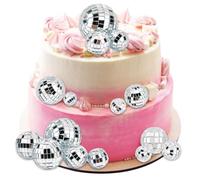 CRASPIRE 16 pz. Disco Silver Cake Toppers Ball Cake Decorations Small Plastic 5 Misure 70s 80s Specchio di Vetro Rotondo Balls A Tema per Feste di Danza per Torta Dessert Albero di Natale Ornamento