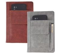 CRASPIRE 2 Copertina per Libro in Pelle PU A5 Impermeabile Grigio Marrone Riutilizzabile per Copertina Morbida e Quaderno con Tasche per Penna per Amanti dei Libri e Regali per Compagni di Classe