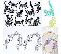 CRASPIRE 2 Foglio Gatti Neri Fiori Solubile in Acqua Disegni da Ricamo Stabilizzatori Cucito A Mano Stick e Punti A4 Trasferimenti Tessuto Lavabile Via Prestampato Autoadesivo per Principianti Amanti