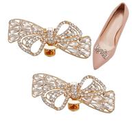 CRASPIRE 2 Pezzo Fermagli per Scarpe con Strass Matrimonio Staccabile Classico Fiocco Dorato Lega Cristallo Fibbie per Scarpe Piatte e Tacchi Scarpe Ciondoli Decorazione Accessori Abbigliamento
