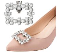 CRASPIRE 2 Pezzo Fermagli per Scarpe con Strass Rettangolo in Lega di Cristallo Decorazione per Scarpe in Platino Ciondoli Fibbia per Scarpe Staccabile su Scarpe Basse Scarpe con Tacco per Donne