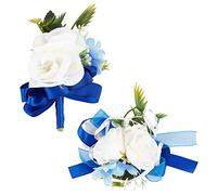 CRASPIRE 2 PZ Fiore da Polso Corpetto Fiori da Sposa Accessori Artificiale Bianco Rosa Blu Polsino di Seta Fiore All'Occhiello Asole da Polso Rosa Corpetto