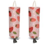 CRASPIRE 2 pz Grazioso Porta Sacchetti della Spesa in Plastica A Forma di Fragola con 4 Ganci Riutilizzabile da Parete Resistente in Tela Impermeabile Lavabile Organizer per La Casa Cucina e Negozio