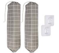 CRASPIRE 2 pz Grigio Scuro Porta Sacchetti di Plastica 2 Ganci Adesivi Tela Montaggio A Parete Sacchetti di Plastica Organizer con Coulisse Lavabile Grande Contenitore della Spesa Dispenser Porta