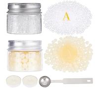 CRASPIRE 2 Scatole 2 Colori Ovali Granuli di Cera Perline Kit di Perline di Cera Sigillante Trasparenti con 2 Candele 1 Cucchiai per Sciogliere Sigillo di Cera Timbro Inviti di Nozze Lettera