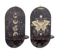CRASPIRE 2 Set Piccola Falena Luna Cristallo Mensola in Legno Boho Fiori Farfalla Montata A Parete Roba da Strega Appesa Rustica Nera Porta Pendolo Rabdomanzia Supporto in Cristallo per Decorazione