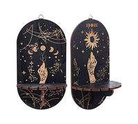 CRASPIRE 2 Set Piccolo Ripiano in Cristallo Mensola in Cristallo con Sole Nero Scaffale Magico Boho Mensola da Strega Roba da Strega Appeso in Legno Supporto in Cristallo Rustico Supporto