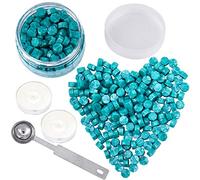 CRASPIRE 210 Pezzo Set di Perline di Cera Sigillante Kit di Perle di Sigillo di Cera con 1 Pezzi di Cucchiaio di Fusione E 2 Pezzi di Candele Tealight per Sigillo di Cera Timbro(Turchese)