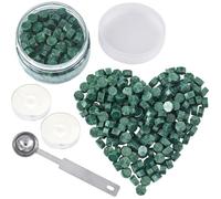 CRASPIRE 210 Pezzo Set di Perline di Ceralacca Set di Perline di Ceralacca con 1 Pezzi di Cucchiaio di Fusione E 2 Pezzi di Candele Tealight per Sigillo di Cera Timbro Lettera Regalo(Verde)
