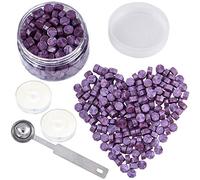 CRASPIRE 210 Pezzo Set di Perline di Ceralacca Set di Perline di Ceralacca con 1 Pezzi di Cucchiaio di Fusione E 2 Pezzi di Candele Tealight per Sigillo di Cera Timbro (Colore Lilla)