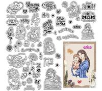 CRASPIRE 3 Fogli Timbri in Gomma Trasparenti Happy Mother's Day Love Mom Vintage Riutilizzabili Trasparenti in Silicone Sigilli per Timbri per Journaling, Scrapbooking, Album Fotografico Decorativo
