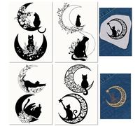 CRASPIRE 4 Foglio Gatto Nero sulla Luna Stabilizzatori per Ricamo Solubili in Acqua Cucito A Mano con Bastoncini e Punti Trasferibili Carta Lavabile Via Modelli Autoadesivi Prestampati per Borse