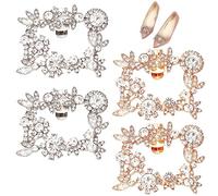 CRASPIRE 4 pz 2 Colori Fermagli per Scarpe con Strass Lega Argento e Oro Cristallo Decorazione per Scarpe Ciondoli Floreale Rettangolo Fibbia per Scarpe Staccabile per Festa di Nozze Tacchi Alti