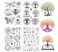 CRASPIRE 4 Stile Tarocchi Albero della Vita Farfalla Timbro di Gomma Trasparente Retro Sigilli in Silicone Trasparente Timbro per Creazione di Biglietti di Diario Scrapbooking Fai-da-Te Album