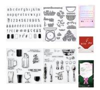 CRASPIRE 4 Stili Timbri Trasparenti Digitali Cibo Stoviglie Tazza Utensili da Cucina Riutilizzabili Sfondo Timbro Postale Trasparente Sigilli in Silicone per Timbri per Diario Creazione di Carte