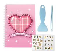 CRASPIRE 40 Foglio di Adesivi Riutilizzabili Album per La Raccolta di Adesivi Formato A5 Copertina A Forma di Cuore Rosso Etichette Impermeabili Organizer per La Conservazione con Pinzette