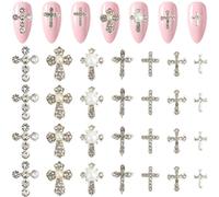 CRASPIRE 56 pz 7 Stili Croce Ciondoli per Unghie 3D Y2K Lega di Metallo Strass Perla Piatta Gemme per Unghie di Lusso Set Gotico Vintage Punk Borchie Decor per Donne Nail Art Artigianato