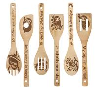 CRASPIRE 6 Cucchiaio di Legno A Forma di Bradipo con Le Mie Parole di Animali Spirituali Carino e Interessante Stoviglie da Cucina Stoviglie in bambù Intagliate e Bruciate Spatole Forate per Regali