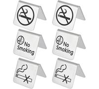 CRASPIRE 6 pz 3 Stili Cartello da Tavolo Vietato Fumare in Acciaio Inox Avviso in Metallo Cartello da Tavolo Vietato Fumare Cartello da Tavolo A Doppio Lato per Hotel Ospedali Ristorante Ufficio Club